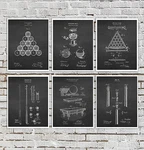 Billiard Decor Set Of 6 Art Prints Blueprint Diagram Rec Room New. Price: $126.00.